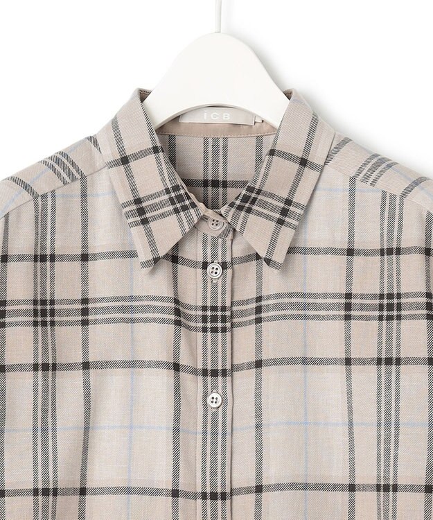 ICB 【洗える】コットンカポックチェック シャツ アイボリー系チェック柄