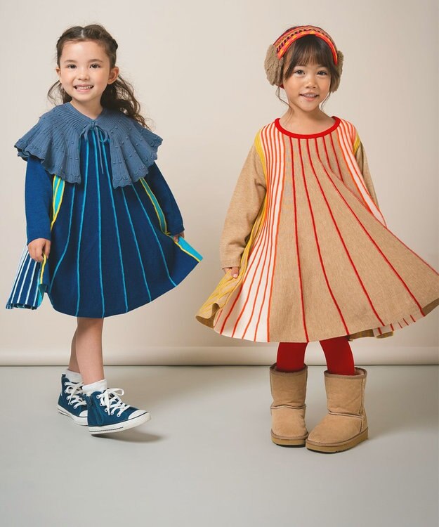 ami amie マルチカラーストライプワンピースFree Size ベージュ