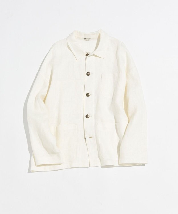 LENO FRENCH WORK HEVY LINEN COVER ALL《UNISEX》 カバーオールリネンジャケット WHITE