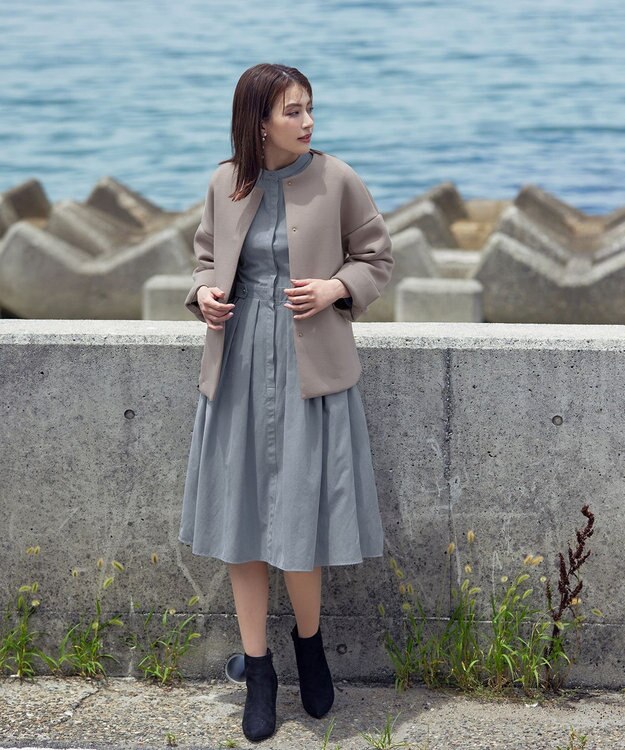 Tiaclasse ダイバー素材ノーカラージャケット グレージュ