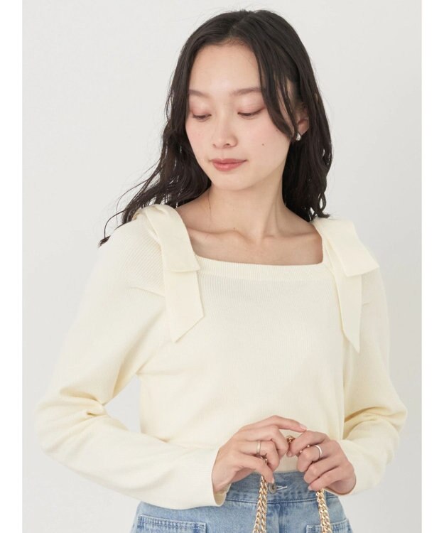 earth music&ecology 肩リボンニットプルオーバー Ivory