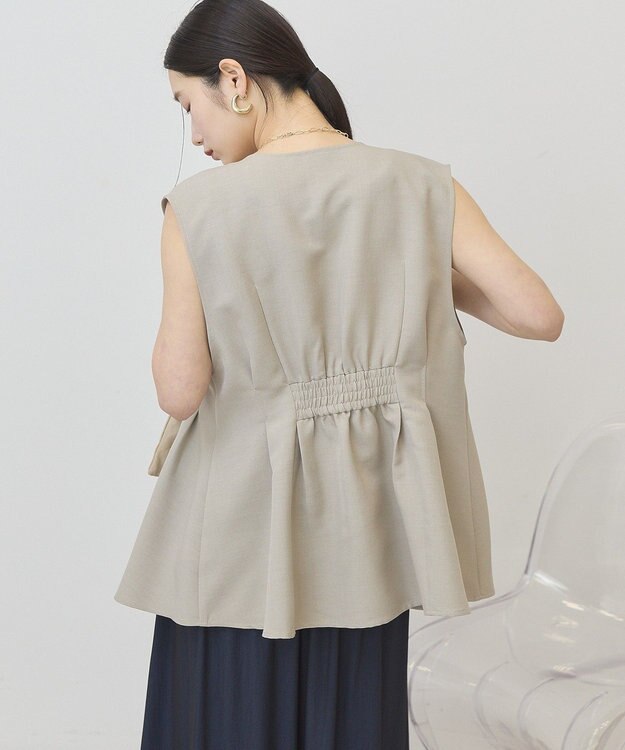 AMERICAN HOLIC 【イージーケア】リネンライクペプラムベスト Gray Beige