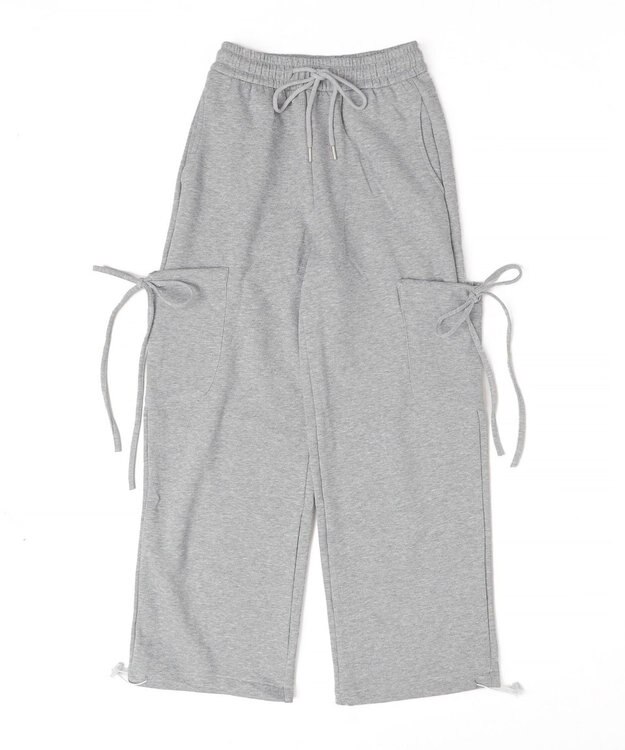 WEGO 【ウエストゴム】リボンカーゴスウェットパンツ 杢グレー