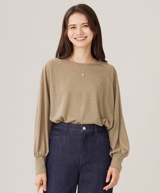 自由区 S 【洗える】ラメシアー トップス ベージュ