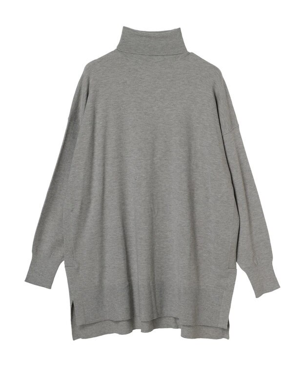 Green Parks もちやわ　タートルニットチュニック Light Gray Mixture