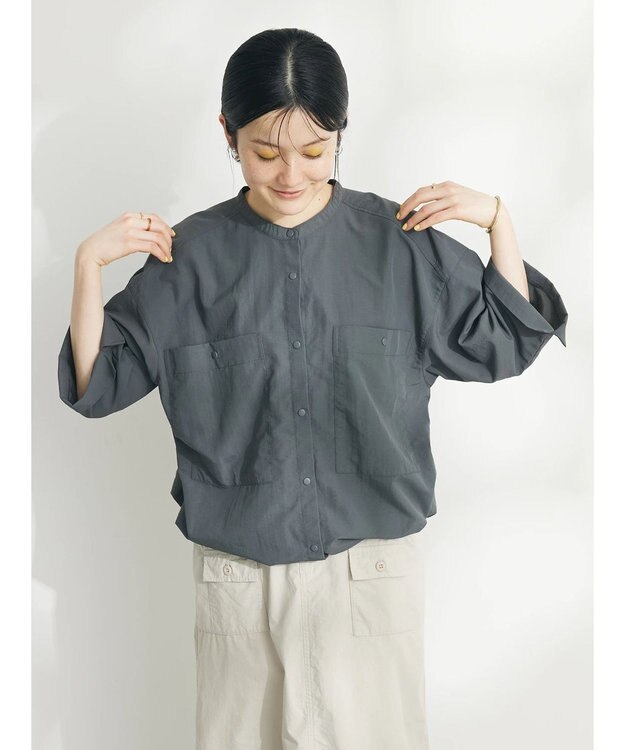 CRAFT STANDARD BOUTIQUE ＢＩＧポケットナイロンブラウス Charcoal Gray