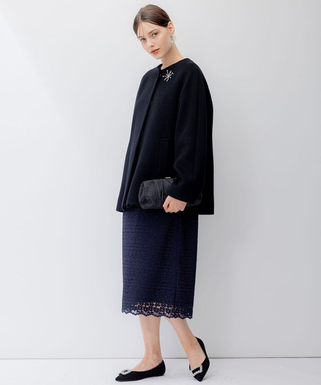 23区 【APPLAUDIR】オプティカルフラワーレース ドレス ネイビー系