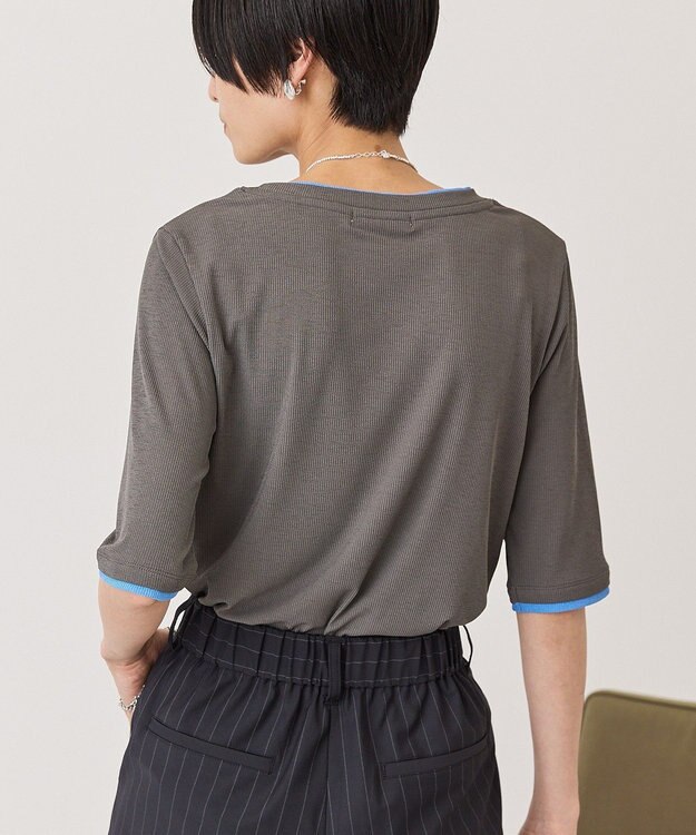 AMERICAN HOLIC シアーリブ配色プルオーバー Charcoal Gray