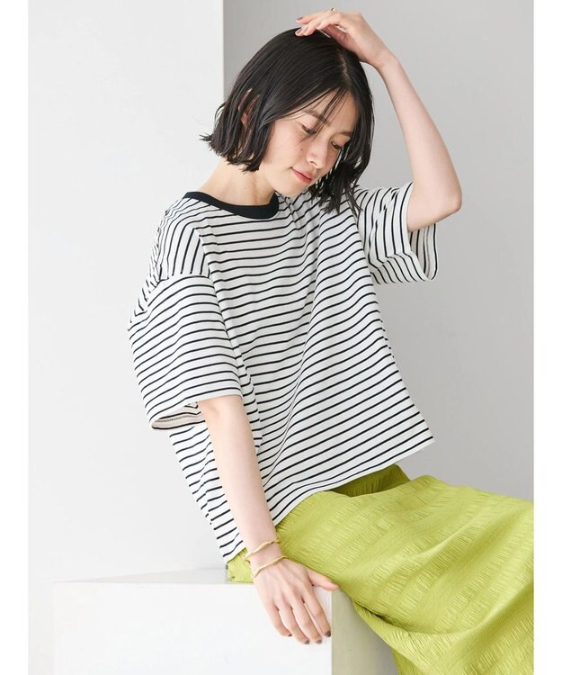 AMERICAN HOLIC ボーダーショートカットプルオーバー Off White