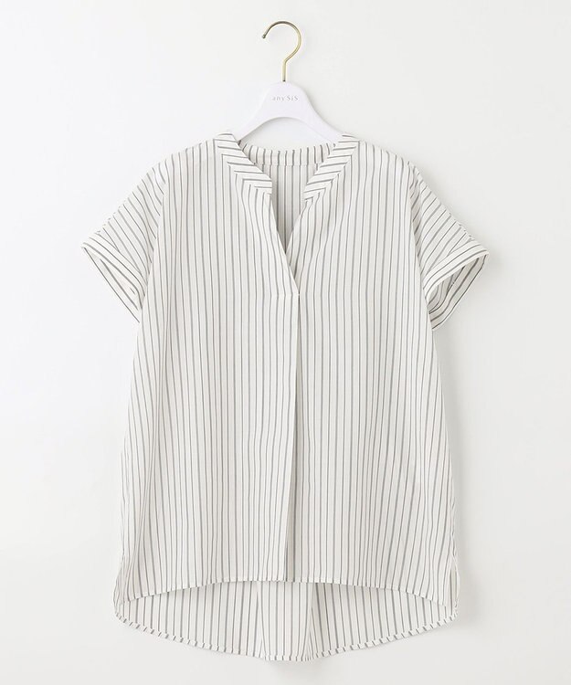 ANY SIS 【洗える】スキッパーイージー シャツ アイボリーストライプ