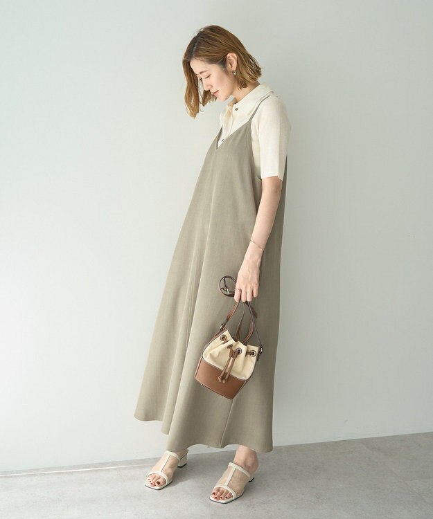 YECCA VECCA 【前後2way】レースアップキャミワンピース Khaki