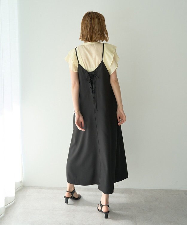 YECCA VECCA 【前後2way】レースアップキャミワンピース Black