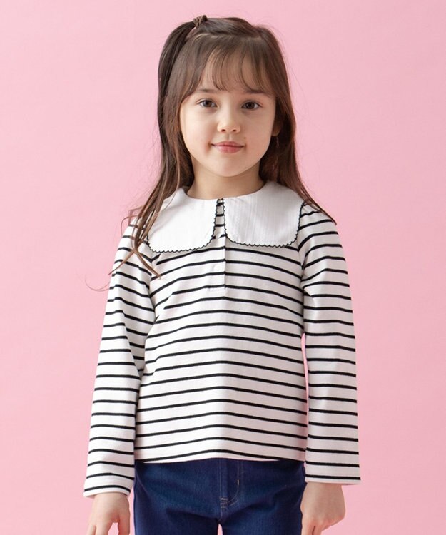 ANY KIDS セーラー襟付き 長袖 トップス オフ×ブラックボーダー