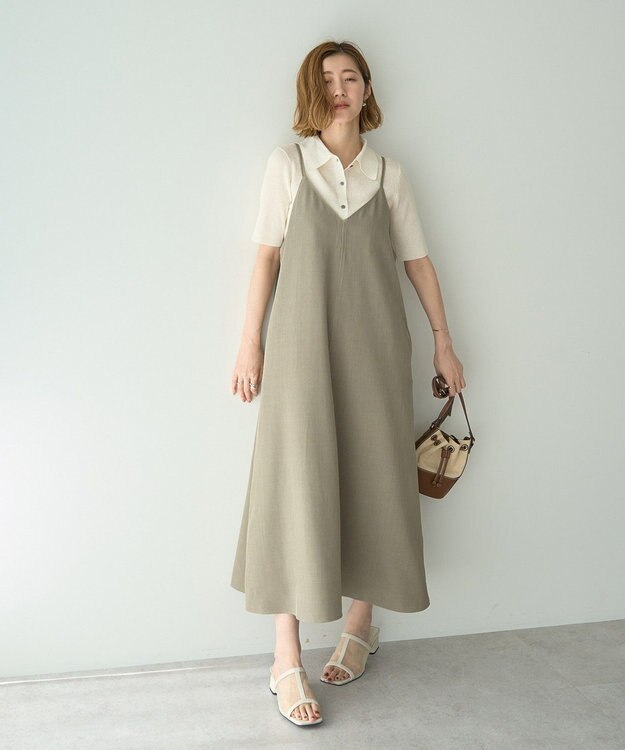 YECCA VECCA 【前後2way】レースアップキャミワンピース Khaki
