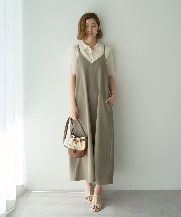 YECCA VECCA 【前後2way】レースアップキャミワンピース Khaki