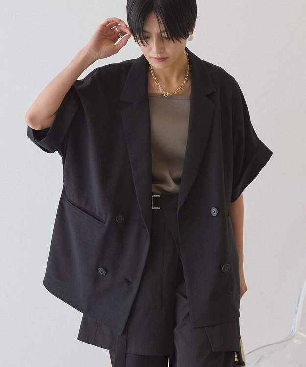 AMERICAN HOLIC 【先行予約】【イージーケア】リネンライク半袖ジャケット Black