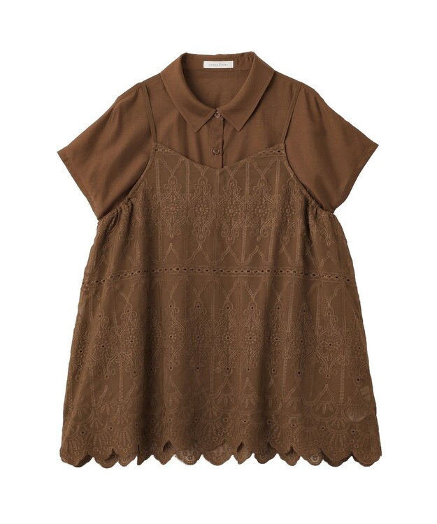 Green Parks ＳＥＴ２点刺しゅうキャミ＋シャツ Brown