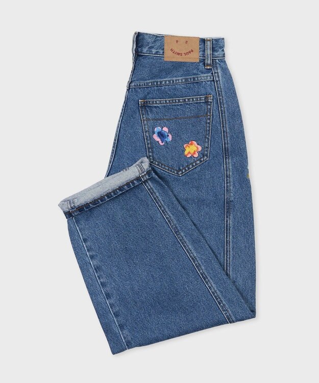 Paul Smith PS Happy フラワーエンブロイダリー デニムパンツ インディゴブルー