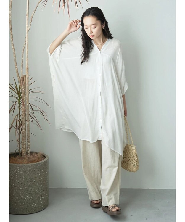 earth music&ecology レーヨンビッグシャツチュニック Ivory