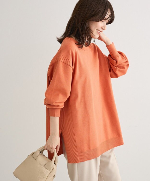 Green Parks もちやわサイドリブニットチュニック Orange