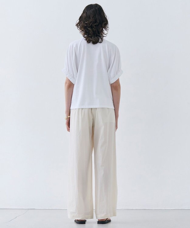 BEIGE， 【洗える】STOCK / オーガニックコットン半袖ギャザートップス White