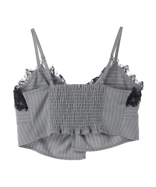 earth music&ecology ピンストライプ胸元レースビスチェ Stripe Light Gray