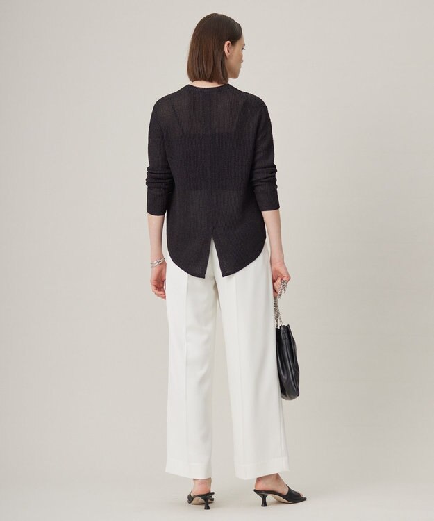 ICB 【洗える】 ペーパーブレンドシャインニット Vネックプルオーバー チャコール系