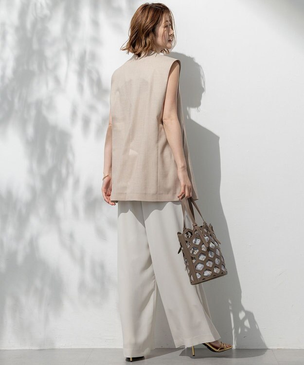 23区 L 【洗える】トリアセスラブストレッチ ジレ ベージュ系