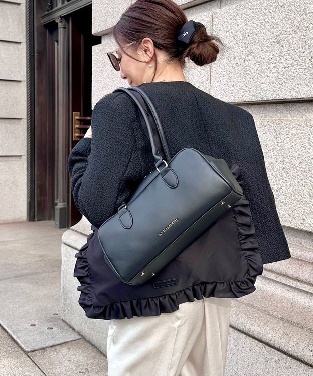 LA BAGAGERIE LA BAGAGERIE×chiyo ポーチ付きフリルエコバッグ ブラック