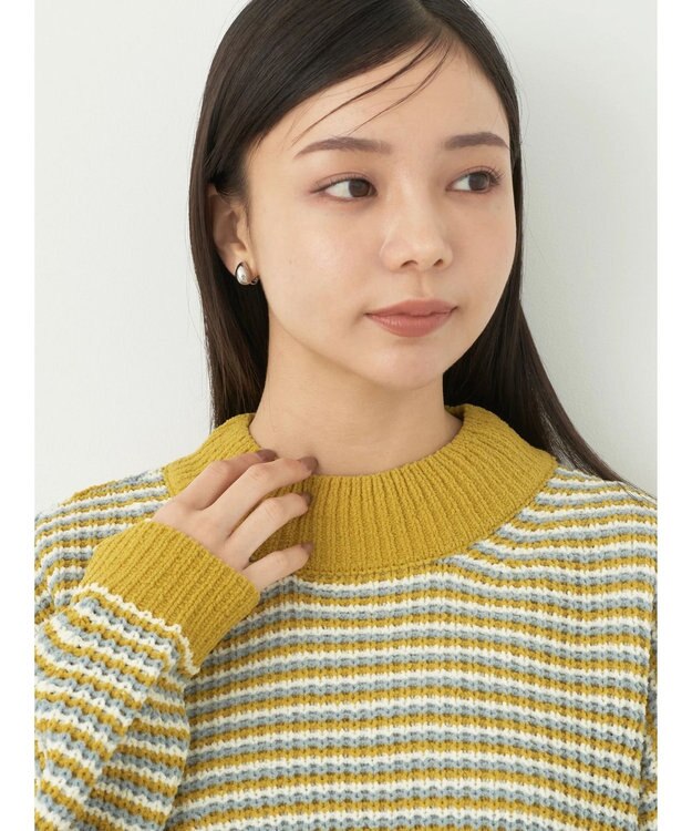 earth music&ecology マットベロアモールプルオーバー Border Yellow