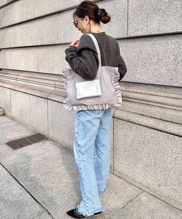 LA BAGAGERIE LA BAGAGERIE×chiyo ポーチ付きフリルエコバッグ シルバー