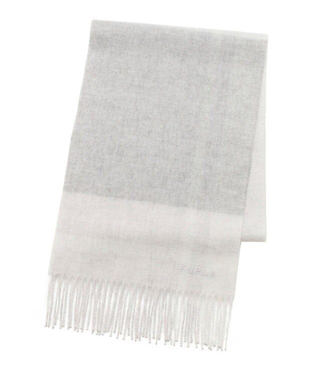 MOONBAT FURLA ウール混ラメ入りブロックチェックストールマフラー／幅30cm グレー
