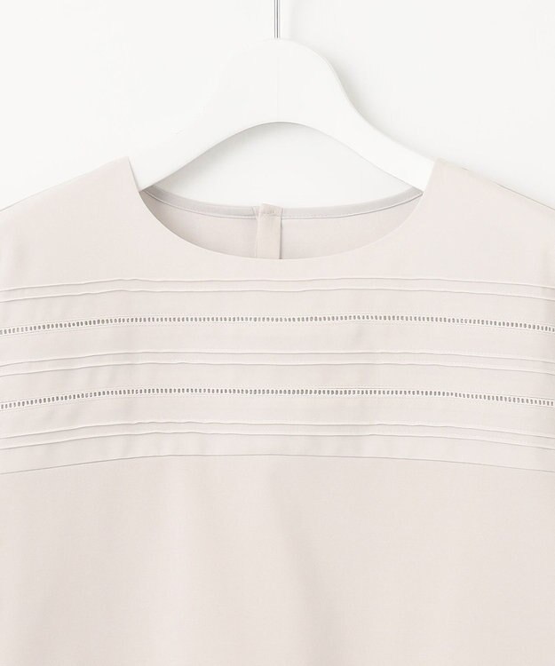 J.PRESS LADIES 【吸水速乾】ピンタックコンビジャージー カットソー ライトグレー系