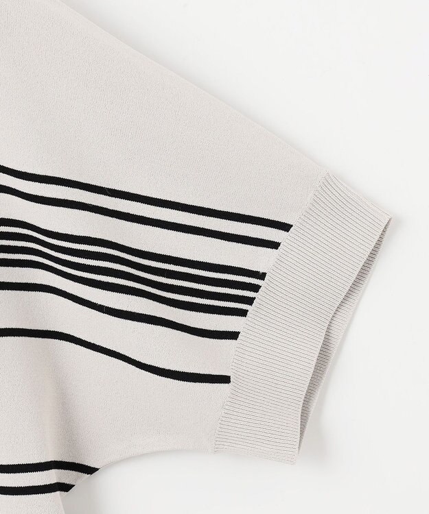 J.PRESS LADIES L 【洗える】レーヨンエリートストレッチ ボーダー ドルマン ニット グレージュ×ブラック系1