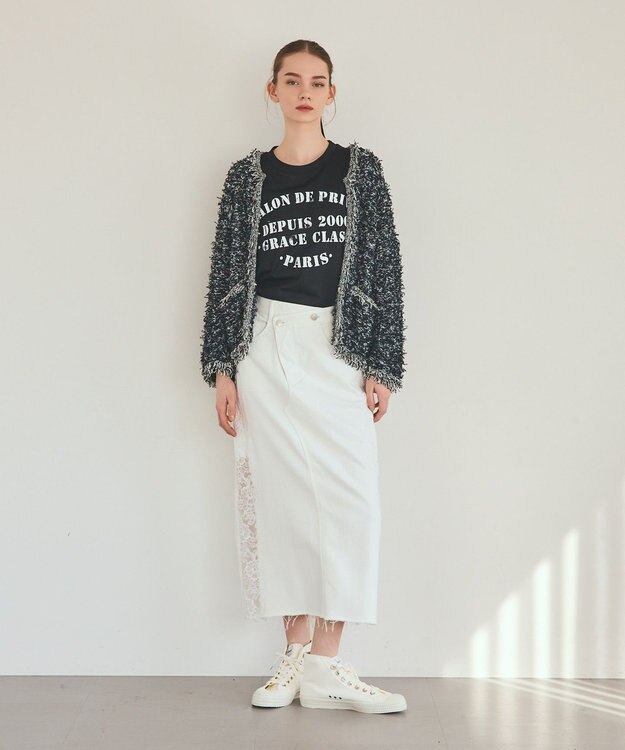 GRACE CONTINENTAL サイドレースデニムスカート ホワイト