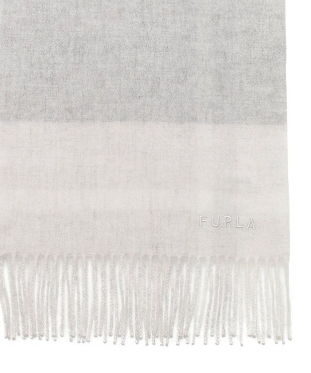 MOONBAT FURLA ウール混ラメ入りブロックチェックストールマフラー／幅30cm グレー