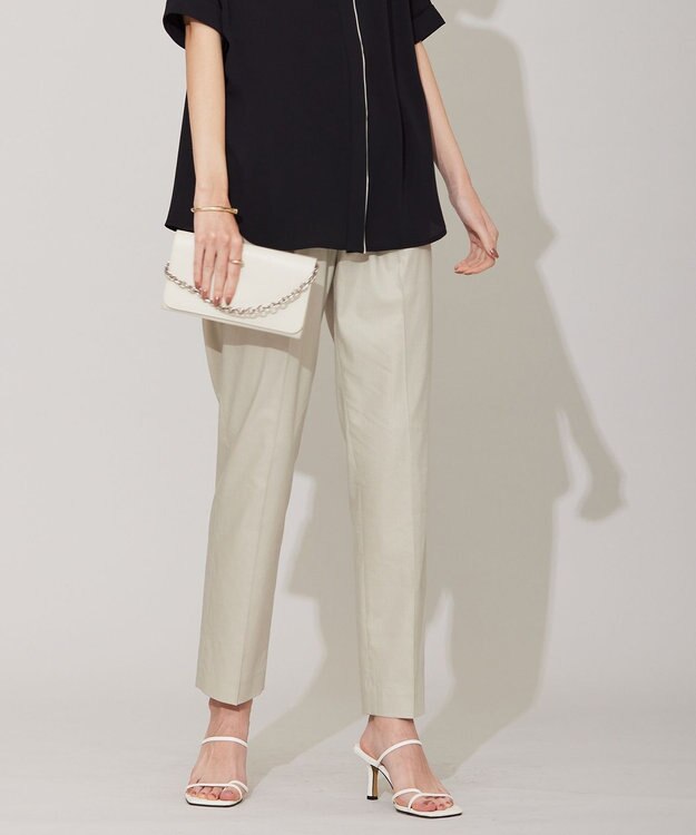 ICB 【接触冷感・洗える】エステルラミーチンツ テーパードパンツ ライトオリーブ系