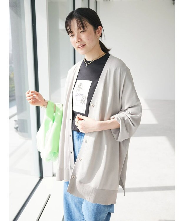 CRAFT STANDARD BOUTIQUE UVカット/接触冷感/マシンウォッシャブル/Vネックビッグニットカーディガン Gray Beige