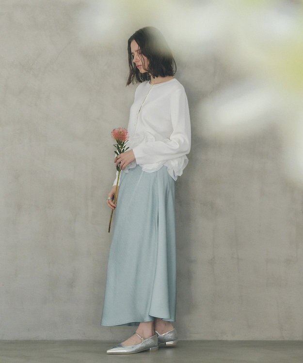 YECCA VECCA パール釦ラッフルカーディガン Off White