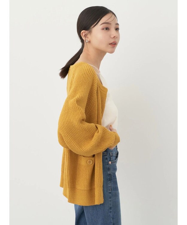 earth music&ecology ブークレーキーネックカーディガン Yellow