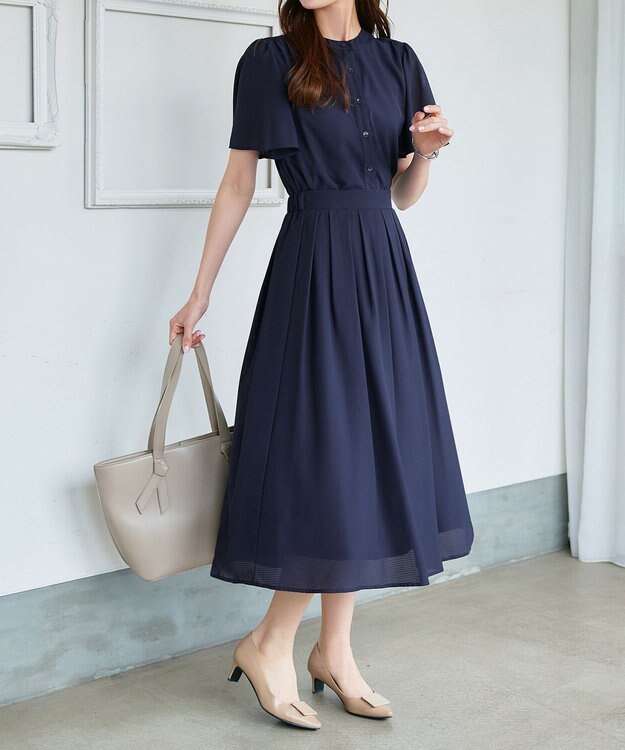 Tiaclasse L 【セットアップ対応・洗える】シアーチェックフレアスカート ネイビー