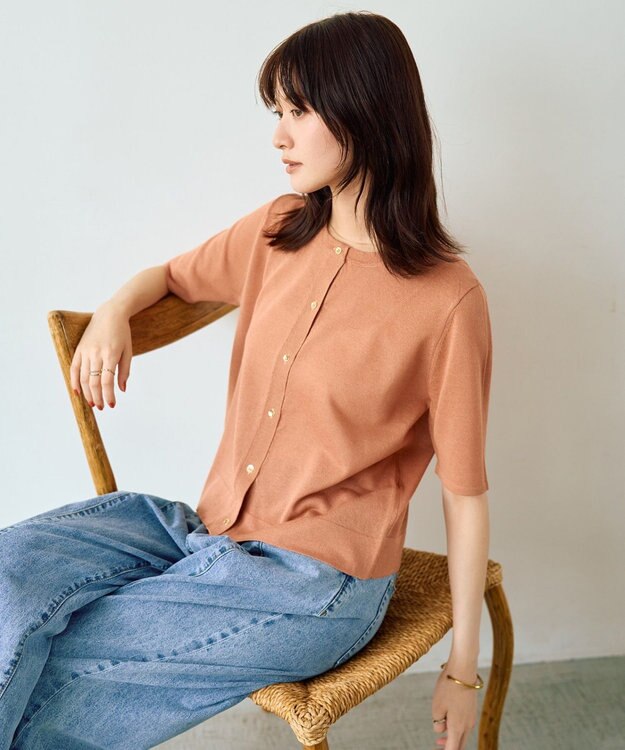 YECCA VECCA 半袖シアーカーディガン Salmon Pink