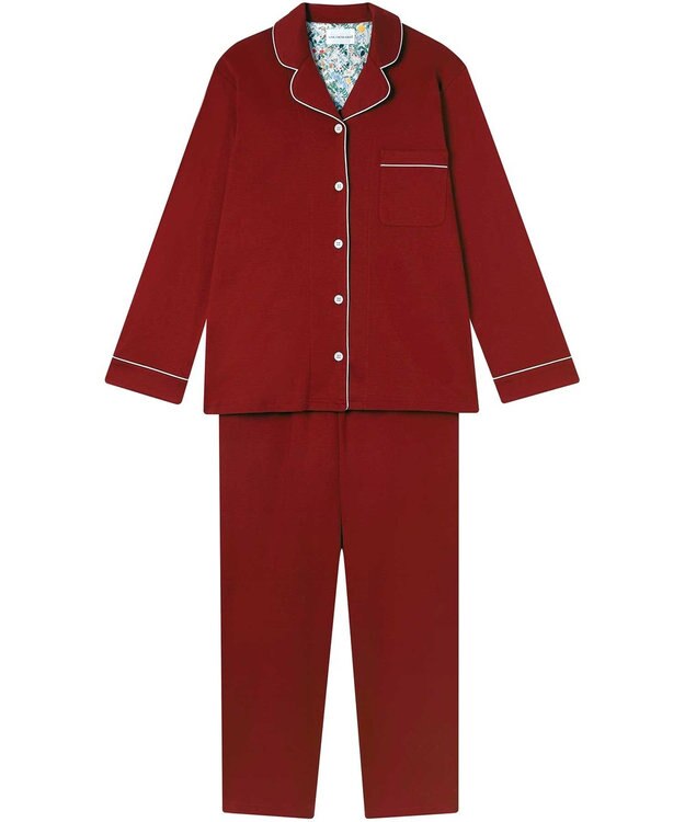 une nana cool 【綿100%】60/1 シルケットスムース 長袖開襟 MADE WITH LIBERTY FABRIC エンジ