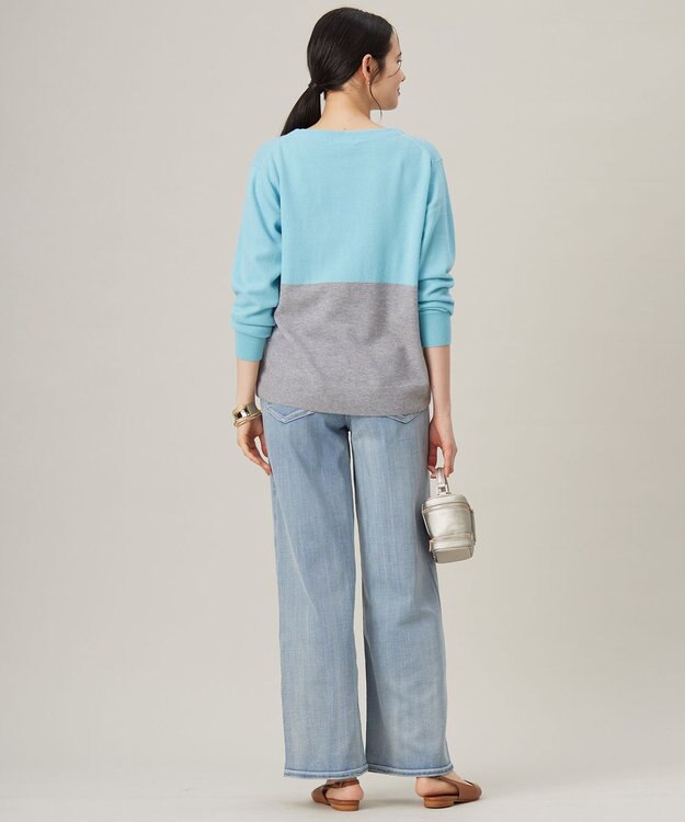 自由区 S 【洗える】セミウーステッドウールボートネック ニット メンソール×ライトグレー