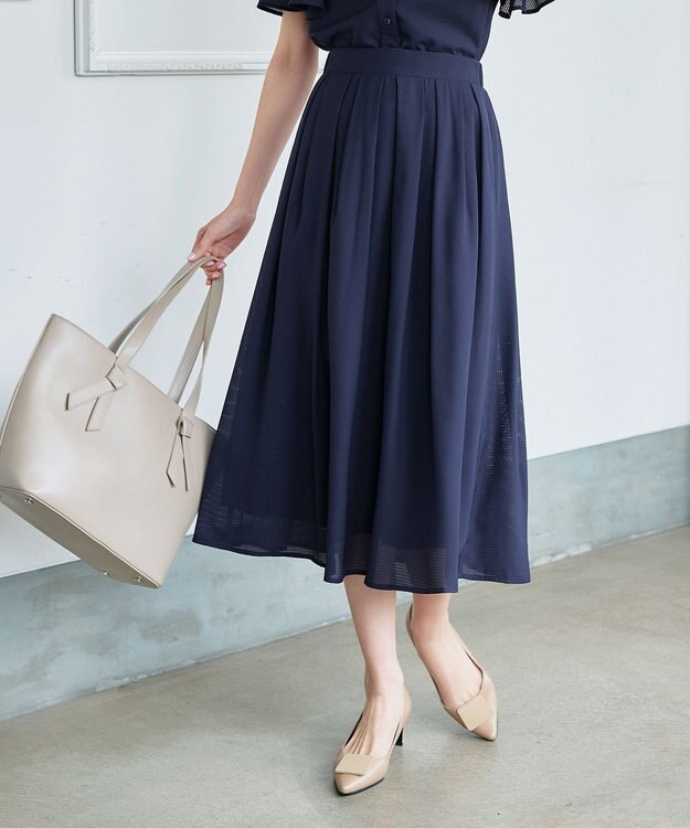 Tiaclasse L 【セットアップ対応・洗える】シアーチェックフレアスカート ネイビー