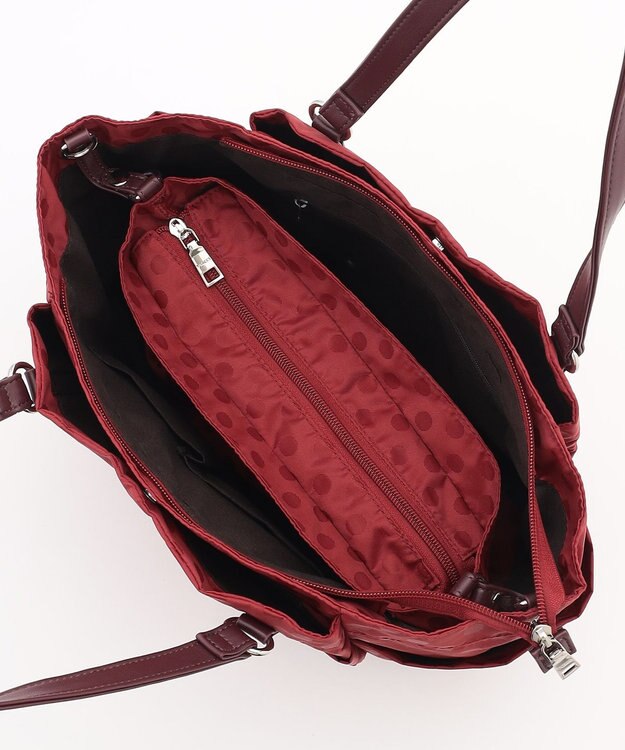 Y'SACCS ドットジャガードポーチ付きトートバッグ ワイン