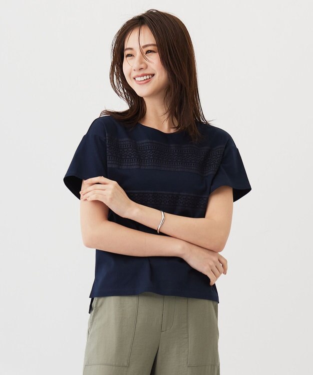 J.PRESS LADIES レーシーコンビ カットソー ネイビー系
