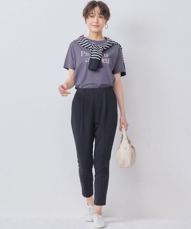 組曲 【接触冷感・吸湿冷感・UVカット】スタイルアップジャージー パンツ ブラック系