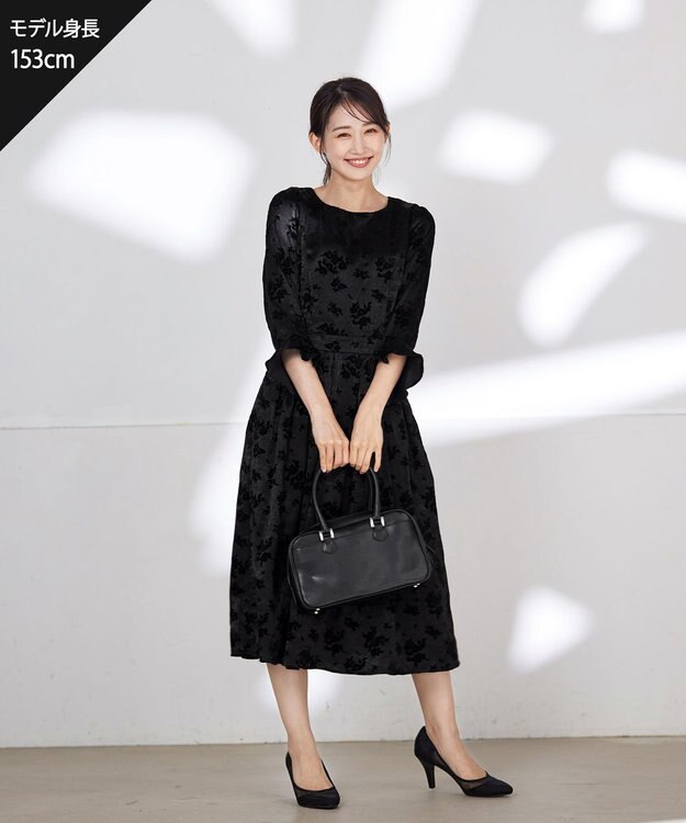 Tiaclasse 【安田美沙子さん着用・洗える】フラワーフロッキーワンピース ブラック