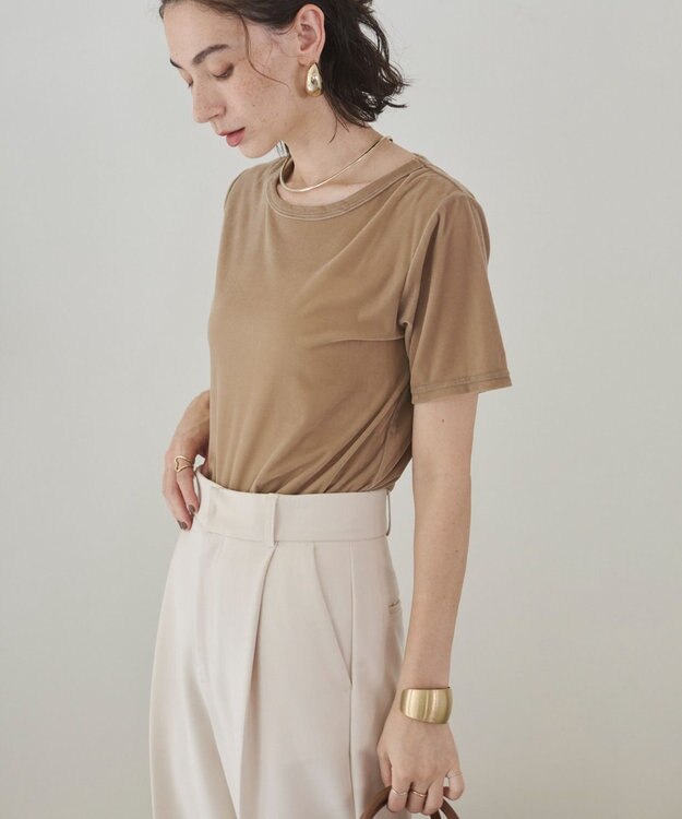 WEGO 【ANGIE VINTAGE】シアーベロアTシャツ ベージュ